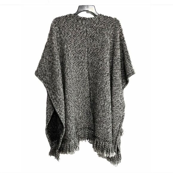 Bryn Walker Virginia Wool Blend tweed Fringed Poncho NWT - Picture 4 of 11